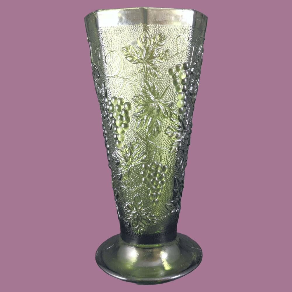 Vintage 1950s Green Depression Glass Vase in "Colony Harvest Grapes"